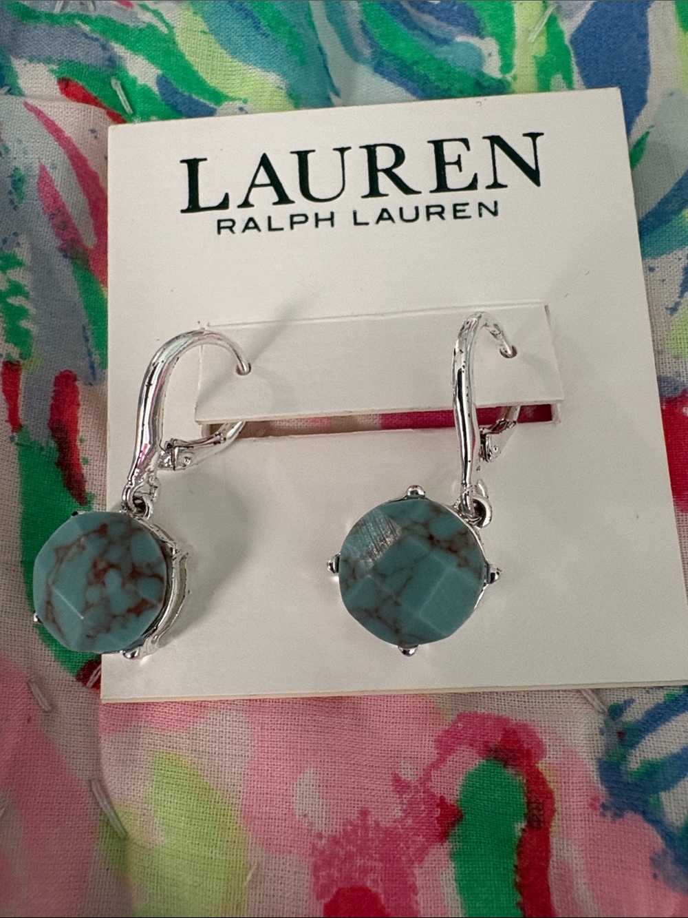 Lauren Ralph Lauren Silver-Tone Earrings with Turquoise Stones